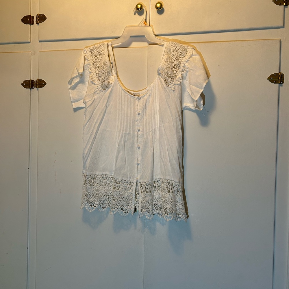 American Rag White Tie Front Ruffled Blouse - Picture 6 of 10